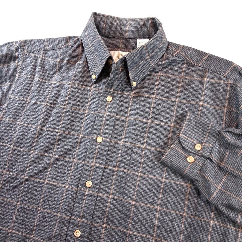 Viyella Button Down Shirt Mens Medium Grey Orange Plaid Wool Blend Vintage
